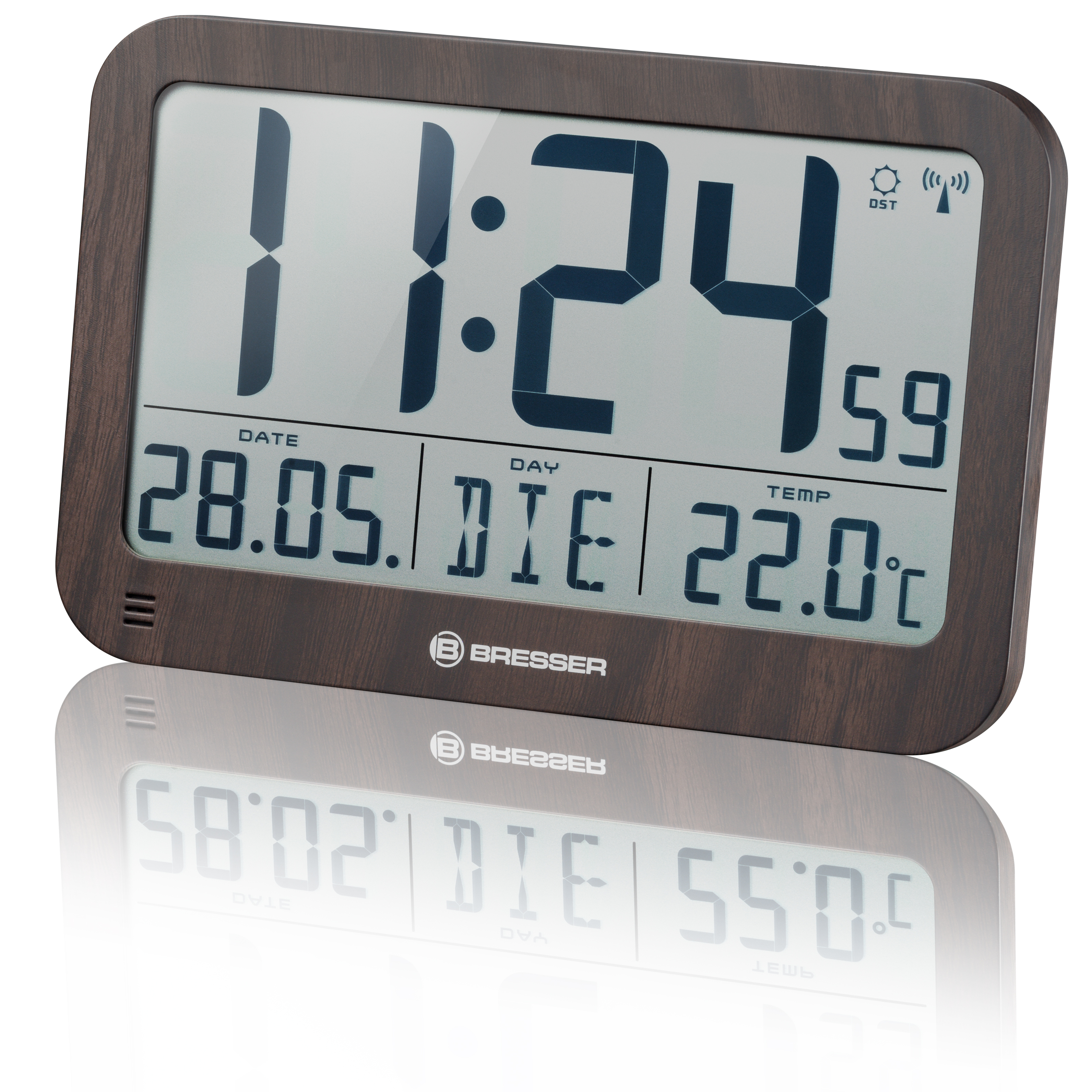 BRESSER MyTime MC LCD Wall /Table Clock in wooden Design 225x150mm (Refurbished)